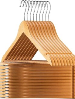 MOONCEE 20 PCs Wooden Hangers - Non Slip Wood Clothes Hanger for Suits, Pants Hanger, Skit Hangers 360° Swivel Hook Heavy Duty Clothing Hanger Set - Coat Hangers for Closet (Natural-20 Pack)