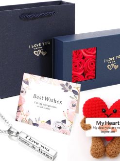 Valentine's Day Gifts Valentines Gifts Set Handmade Doll with Box, Artificial Flower, Necklaces, Romantic Funny Wedding Birthday Valentine's Day Anniversary Present from Lover