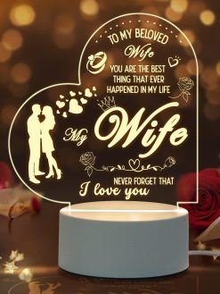 Digi4U Valentines Day Gifts for Her, Romantic Night Light Gifts for Wife On Valentine’s Day, Birthday, Thanksgiving, Christmas, LED Engraved Night Lamp with 3 Changed Colors for Wife’s Gifts(Heart)