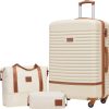 COOLIFE Suitcase Trolley Carry On Hand Cabin Luggage Hard Shell Travel Bag Lightweight,The Suitcase Included 1pcs Travel Bag and 1pcs Toiletry Bag (White/Brown, 28 Inch Luggage Set)