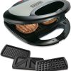 Black & Decker 750W Sandwich Maker 2 Slot Non-Stick 3in1 Interchangable Sandwich Grill And Waffle Maker, With Indicator And Ready to Cook Lights For Quick and Easy Dishes TS2090-B5 2 Years Warranty