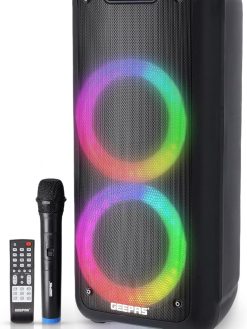 Geepas Rechargeable Professional Speaker, 40000W PMPO, GMS11168 | TWS Connection, BT/FM/USB/TF Card | LED Display | Wireless Microphone | 7.4V/3000mAh Lithium Battery