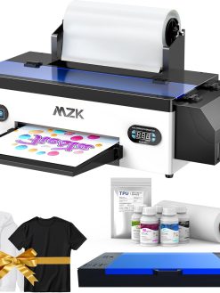 MZK DTF Transfer Printer Set with Roll Feeder,L1800 Printhead A3 DTF Printer Machine Bundle for Different Fabrics and Hoodies,T-Shirt, Handicrafts, Pillow(Printer+Oven+5 * 250ml DTF Ink+Roll Films)