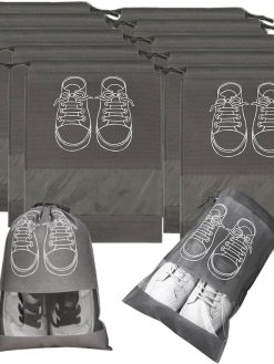 ECVV® 12-Pack Waterproof Shoe Storage Bags with Transparent Window - Large Capacity(44x32cm), Durable Non-Woven Fabric for Travel, Gym, and Sports Shoe Organization