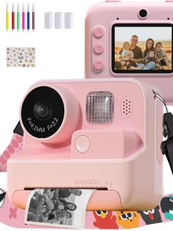 ARSH Kids Camera with Instant Print, 32 GB TF Card 48MP Kids Digital Camera Selfie Camera 1080P Video Camera No Ink Toys Gifts for Girls Boys Aged 3-12 (Pink)