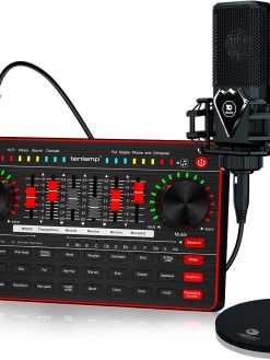 Audio Mixer Broadcast Kit, Live Sound Card Studio Recording XLR Microphone, Audio Interface Voice Changer, Podcast Equipment Bundle Soundboard for Tiktok Youtube Streaming/Singing/Gaming Phone/PC