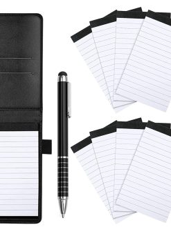 Dailychic 10pcs Mini Pocket Notepad Holder Set, Included A Hardcover Note Pad Holder, A Metal Pen and 8 Pieces A7 Memo Book Refills, Dailychic Notebook Journals for School and Office