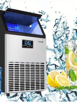 COOLBABY Ice Maker Commercial Machine Self Clean, 44 Cubes per Batch in 11-18 Minutes 100KG/24H,15KG Storage Bin, Freestanding for Restaurant/Home/Food Truck Use（Connect the faucet or bucket）