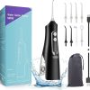 Annmiir Water Dental Flosser Professional Irrigator for Dental & Oral Care with 8 Tips 4 Modes 310mL Large Capacity IPX7 Waterproof Rechargeable and Portable Cordless (Black)