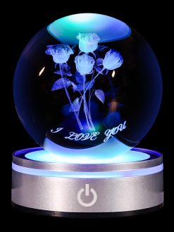 QIANYMY 3D Rose Crystal Ball with LED Colourful Light Base,Unique Gifts Her for Valentine's Birthday Wedding,Romantic Anniversary Present with Girlfriend Wife Mom Women I Love You Night Light