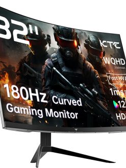 KTC 32 inch 180Hz Curved Gaming Monitor, QHD(2560x1440p) 1ms MPRT, 2K Computer Monitor, 1500R HVA Display, FreeSync Premium, HDR, 120% sRGB, DisplayPort/HDMI/USB, Vesa Support, PC Monitor for Gamers