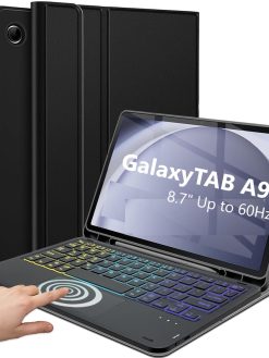 Keyboard Case With TouchPad For Samsung Galaxy Tab A9 8.7 Inch 2023 With S Pen Pencil Holder, Protective Cover With Magnetic Detachable Wireless Keyboard Slim Folio Cover Flip Stand Eng+Arb, Black