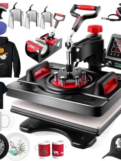 PRINTSHOP4ME 11-in-1 Heat Press Machine Digital Transfer Sublimation Swing Away 360° Rotation for T-Shirts Mugs Hats Plates Bags Pens Shoes and Heat Resistant Gloves