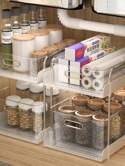 U-HOOME 2-Tier Clear Bathroom Counter Organizer with Sliding Drawers, Under Sink Closet Organizers and Storage, Vanity Skincare Cosmetic Organizer Medicine Bins (2-Tier Clear)