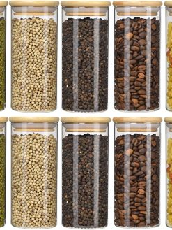 HOXFAZIR Glass Food Storage Jars 12 oz 10pcs,Glass Food Storage Overnight Oats Containers Set Glass Airtight Canisters sets,Spice Jar, Pantry Organization and Storage Containers