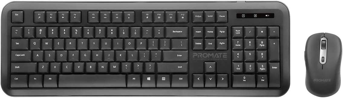 Promate Wireless Keyboard and Mouse Combo, Premium USB-C 2.4Ghz Cordless Multimedia Keyboard and 6 Button Optical Dpi Mice with Dual Interface Nano Receiver and Auto-Sleep, ProCombo-6 English