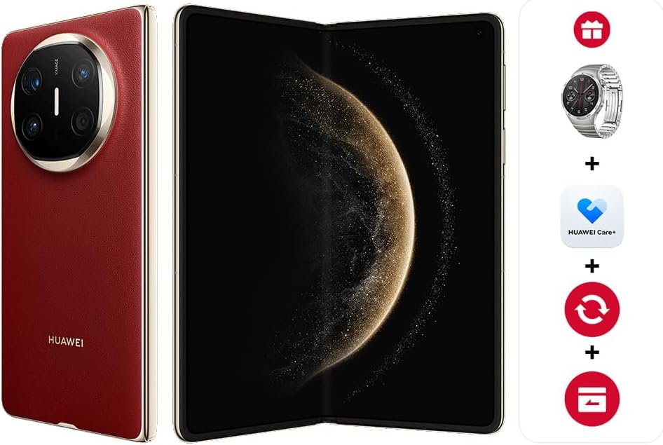 HUAWEI Mate X6 Foldable Smartphone + GT4 Titanium + 6-Months Huawei Care+, 12+512, Ultra Slim & Durable, Ultra Chroma Camera, Kunlun Glass 2nd Gen, HUAWEI X-True Display, Live-Multitask, Nebula Red