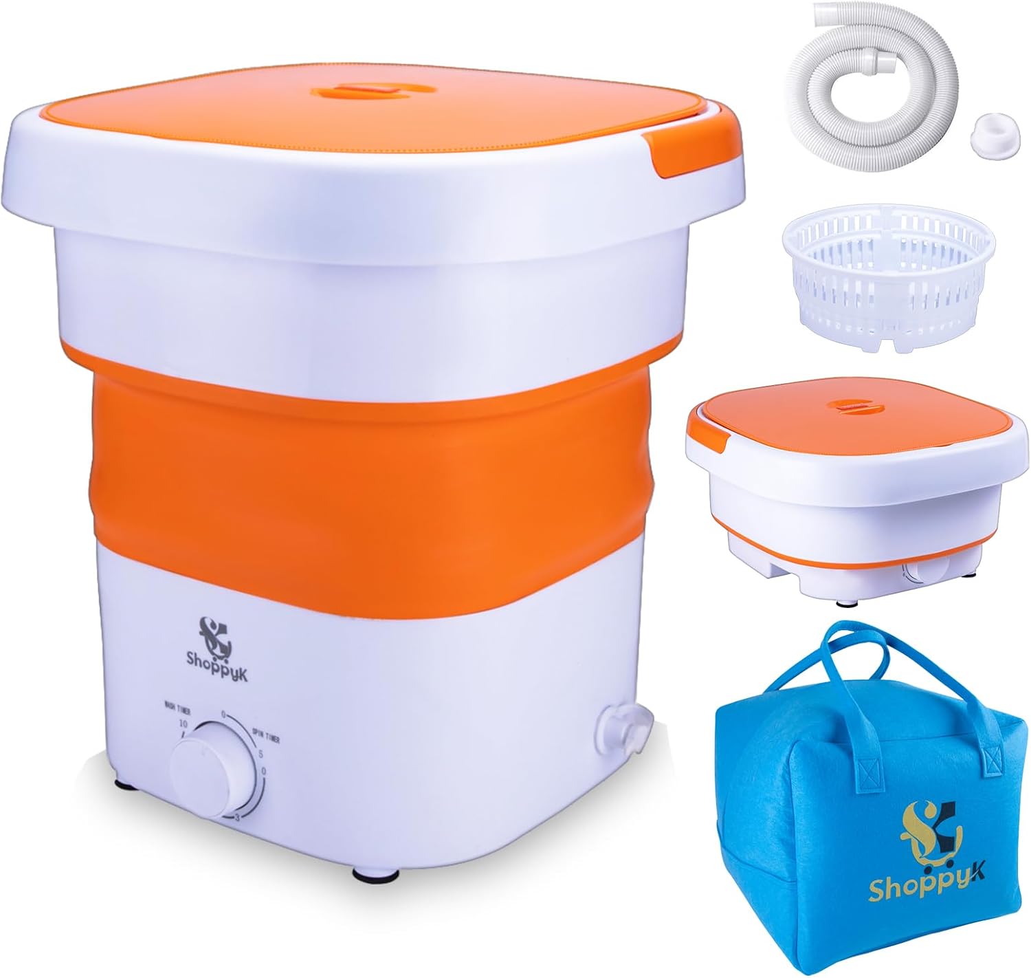 portable washing machine - mini washer with dryer - foldable small laundry with spin dryer for baby clothes, underwear and socks - Folding washing machine for camping and travelling with travel bag