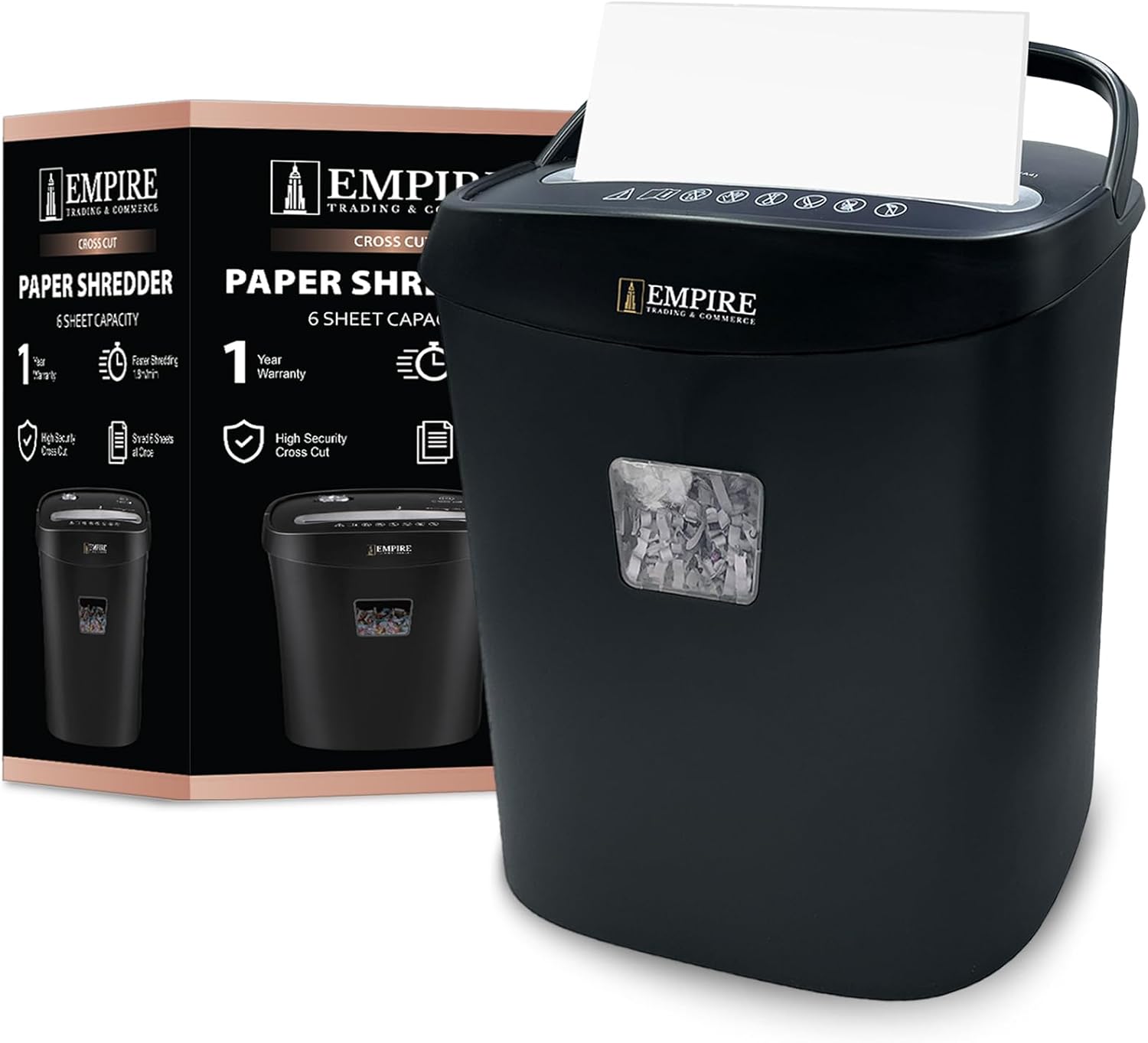 EMPIRE TRADING & COMMERCE Paper Shredder 6-Sheet Cross-Cut, 15 Litres Shredder for Home and Office Heavy Duty, Shred Paper Clips, Staples and Credit Cards (OS050C/Black)