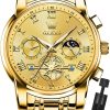 OLEVS Diamond Watches for Men,Business Dress Watch Waterproof Luminous,Male Golden Big Dial Luxury Casual Quartz Analog Watches with Day Date Calendar and Stainless Steel Band