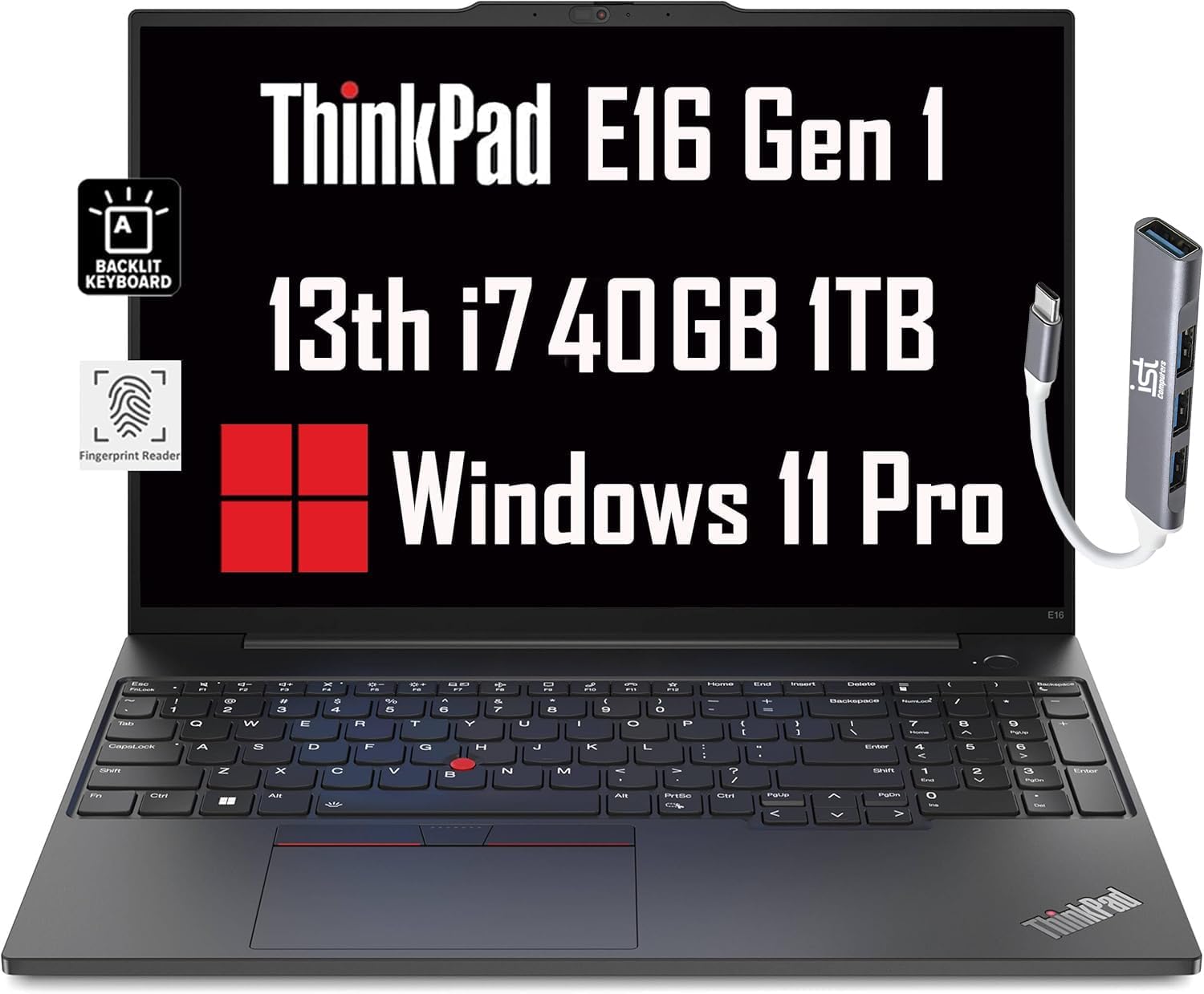Lenovo ThinkPad E16 Business Laptop (16" FHD+ Anti-Glare, Intel 13th Gen 10-Core i7-1355U, 40GB RAM, 1TB SSD), Backlit, Fingerprint, IST Hub, FHD Webcam, Ethernet, Wi-Fi 6, Win 11 Pro, Black