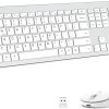 iClever Wireless Keyboard and Mouse GK08- Rechargeable Wireless Keyboard Ergonomic Full Size Design with Number Pad, 2.4G Stable Connection Slim White Keyboard and Mouse for Windows, Mac OS Computer