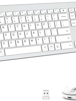 iClever Wireless Keyboard and Mouse GK08- Rechargeable Wireless Keyboard Ergonomic Full Size Design with Number Pad, 2.4G Stable Connection Slim White Keyboard and Mouse for Windows, Mac OS Computer