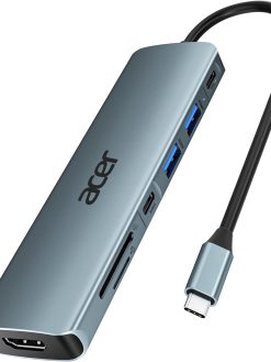 Acer USB C Hub 7-in-1, Multi-Port Type-C Adapter Hub to 4K HDMI, Micro SD Card Reader, USB C & USB A 3.0, 100W PD, Compatible with iPad Pro, MacBook Pro, Laptops
