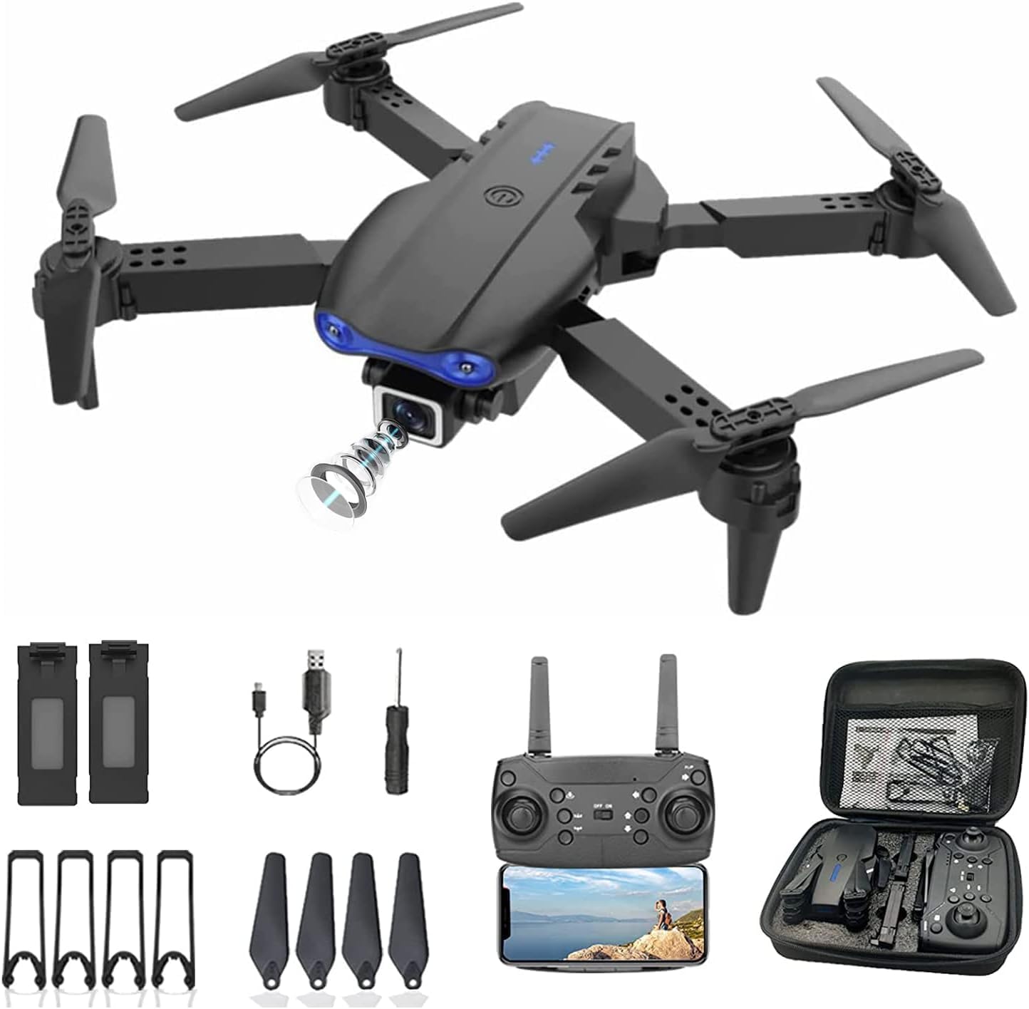 TDOO Drone with Camera for Kids Adults 1080P HD FPV Camera, Drone for Beginners with Altitude Hold, One Key Landing, Speed Adjustment, Headless Mode, 3D Flips, 2 Modular Batteries(E99)