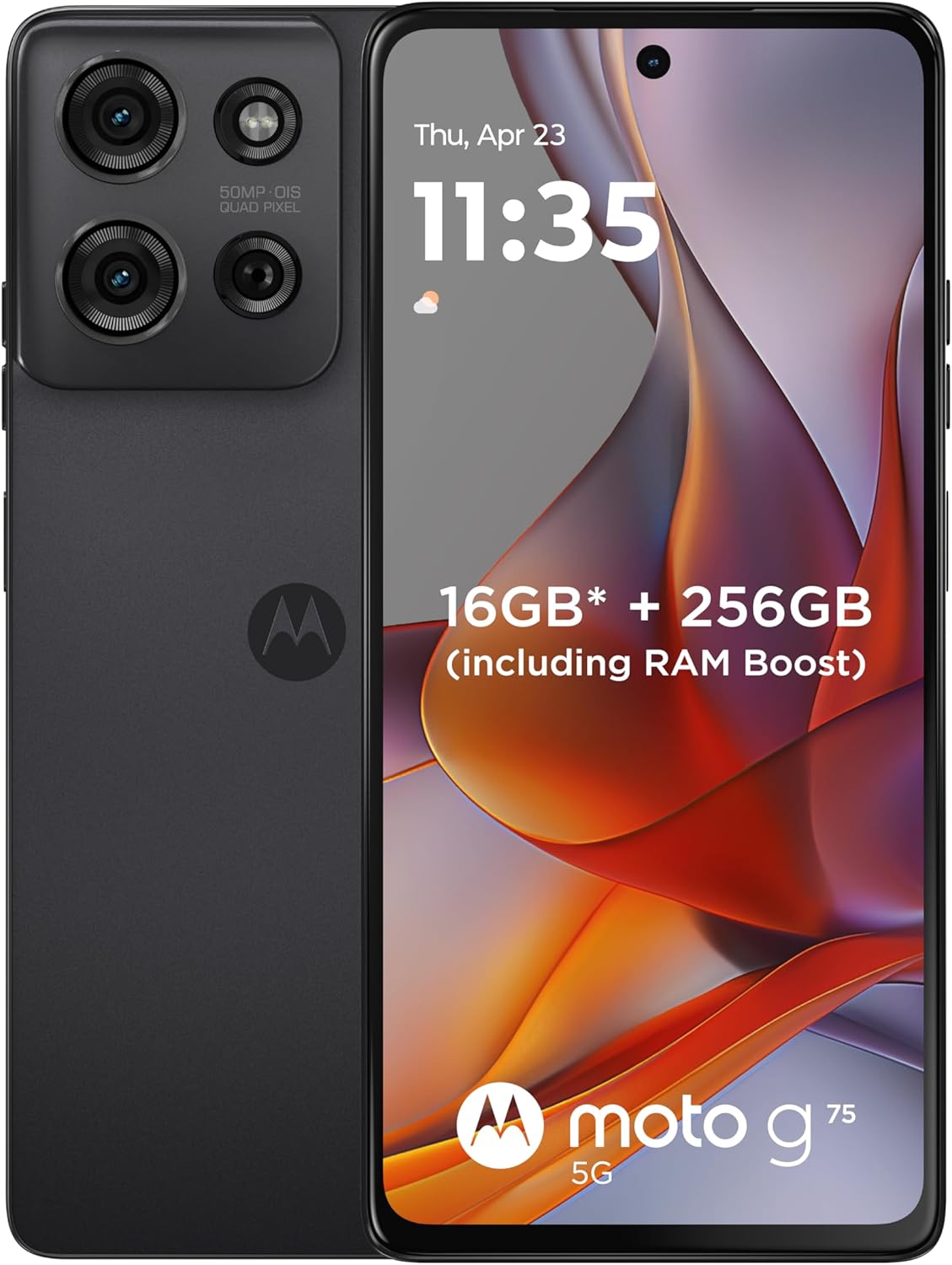 MOTOROLA G75 5G, 8+8GB RAM,pSIM + eSIM,256 GB ROM,Military grade durability, Snapdragon 6 Gen 3, 6.8" 120Hz, Android 14, Charcoal Grey
