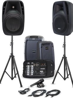 Gemini Sound Professional PA System with 8-Channel Mixer - Portable Dual 10" Speakers, 600W Amp, Bluetooth, USB/SD, Includes 2 Speaker Stands, Mic, and Durable Design for DJs, Musicians, and Events