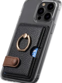 Excefore Wallet Phone Case, Credit Card Holder with Ring for Back of Phone Cases Flip, Leather Wallet Sleeve Pouch Compatible with iPhone, Samsung Galaxy Android Most Smartphones, Black