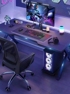 DESINO Gaming Desk Computer Desk, Ergonomic Lage Gaming Table, K-Shaped Computer Desk, Home Office Workstation, Space-saving, Easy to Assemble (Black, 100 * 60cm)