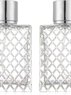 QDDC 2 Pieces Empty Perfume Bottle, Clear Refillable Perfume Bottle, Vintage Glass Bottle, Square Mesh Perfume Bottle, for Perfume, Essential Oil, Toner