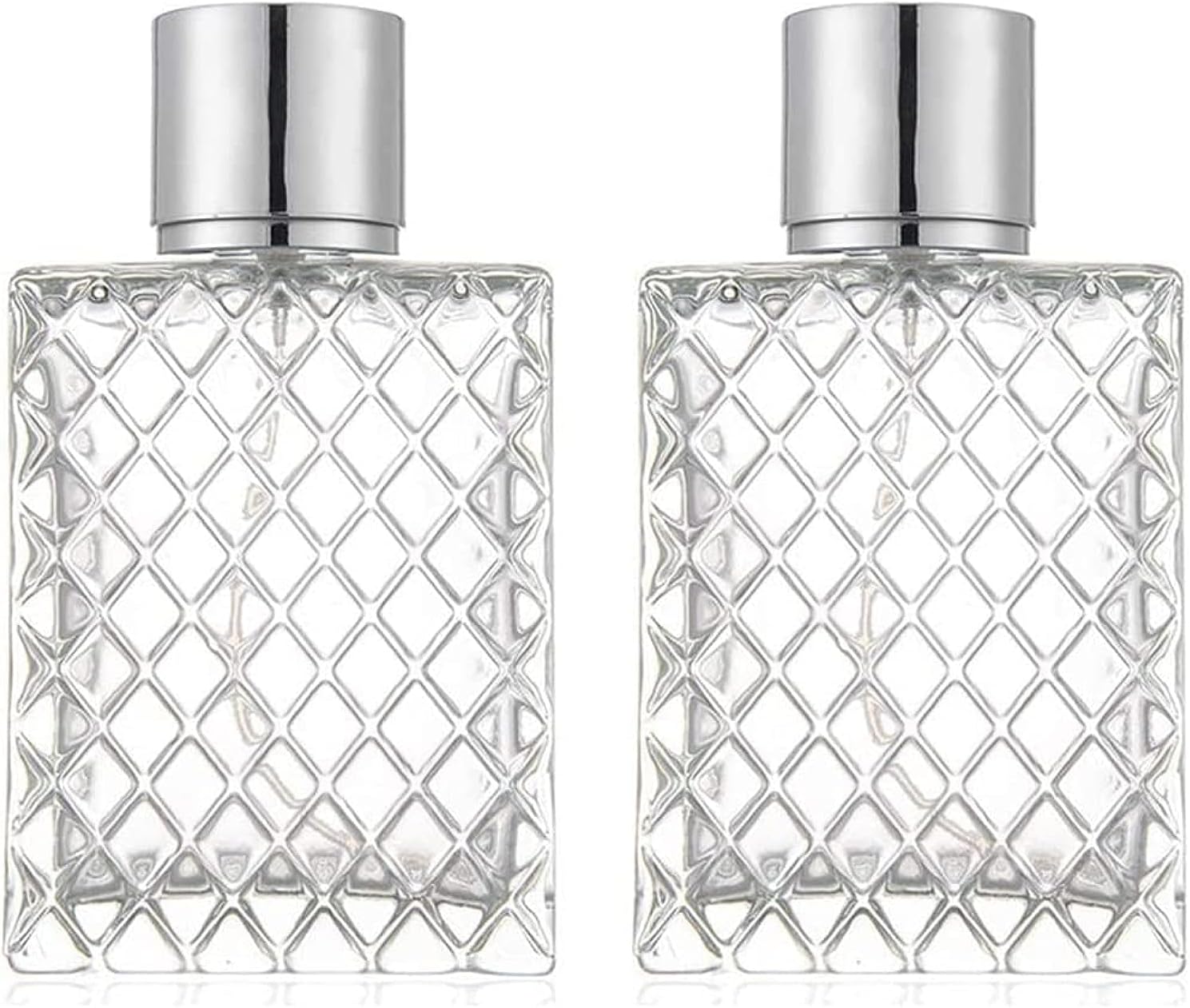 QDDC 2 Pieces Empty Perfume Bottle, Clear Refillable Perfume Bottle, Vintage Glass Bottle, Square Mesh Perfume Bottle, for Perfume, Essential Oil, Toner