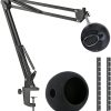 SUNMON Snowball iCE Mic Boom Arm Stand with Pop Filter, Compatible with Blue Snowball Ice USB Microphone with Cable Sleeve