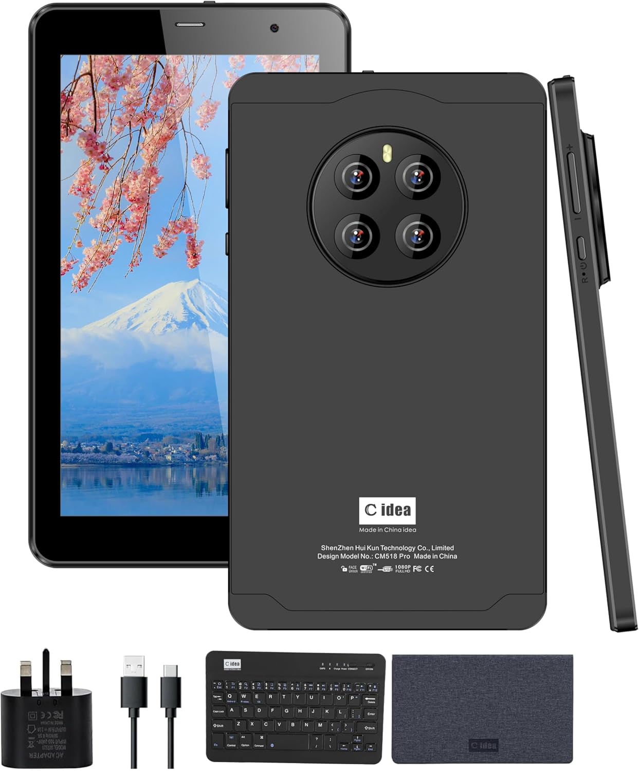 C idea 7" Smart Tablet CM518 Pro, Android 13 Kids Computer Tab with Wiresless Keyboard and Protective Cover, Single SIM 5G LTE Wifi, Zoom & Tiktok Supported (Black)