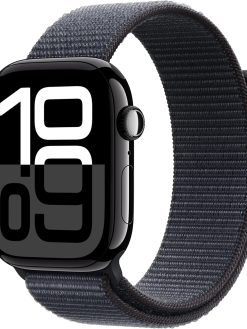 Apple Watch Series 10 GPS 46 mm Smartwatch with Jet Black Aluminium Case with Ink Sport Loop - One Size. Fitness Tracker, ECG App, Always-On Retina Display, Carbon Neutral
