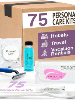 Terra Pure Personal Care Travel Size Toiletries | 1-Shoppe All-in-Kit Hotel Amenities Bulk | Travel Shaving Set, Toothbrush & Paste, Mouthwash, Makeup Wipes, Swabs, Nail File & Sewing Kit | 75 Pcs