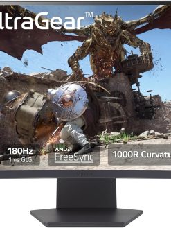 LG 27GS60QC-B Ultragear 27 inch QHD (2560x1440) 180Hz 1ms Curved Gaming Monitor 1000R AMD FreeSync HDR10 HDMIx2 DisplayPort Borderless Design Black Stabilizer DAS Crosshair FPS Counter Black