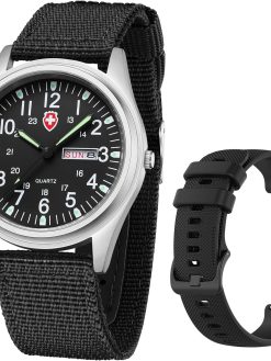 Gosasa Unisex Military Watches Sport Textile Nylon Strap Stylish Men Watch Luminous Fashion Watches Analog Display Quartz Waterproof Casual Wristwatch