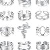 BESTEEL 18K Gold Plated Rings for Women, Stainless Steel Statement Rings Pack Stacking Boho Midi Rings Adjustable Open Ring Band Twisted Signet Rings Snake Gold Silver Rings Set