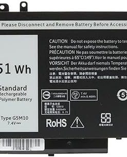 G5M10 Laptop Battery Replacement for Dell Latitude 14 E5450 E5550 15.6 inch Series Notebook 0WYJC2 8V5GX R9XM9 WYJC2 1KY05 7.4V 51Wh 4Cell