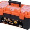 Tactix 20 Inches Plastic Storage Tool Box HD with Lift-out carry tray, Built-in Organization Compartments, Black/Orange, Dimensions: 50.7W x 25.4D x 25.9H cm- 320112