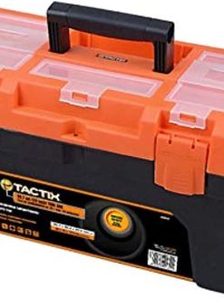 Tactix 20 Inches Plastic Storage Tool Box HD with Lift-out carry tray, Built-in Organization Compartments, Black/Orange, Dimensions: 50.7W x 25.4D x 25.9H cm- 320112