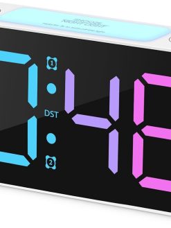 Loiisgy Super Loud Alarm Clock for Heavy Sleepers Adults, Large Digital Alarm Clock Big Numbers, Adjustable Volume, Dimmer for Bedrooms, Kids (White+ RGB)