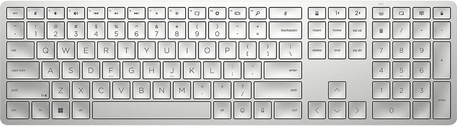 HP 970 Programmable Wireless Keyboard (Silver) - Bluetooth & 2.4 GHz Wireless Multi-Device Connectivity - USB-C Rechargeable Battery - 24 Programmable Keys - Works with Windows & MacOS (3Z729AA#ABA)