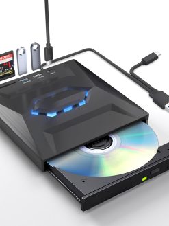Generic External CD DVD Drive, USB C Portable CD/DVD +/-RW Drive/DVD Player with SD Card Reader USB 3.0 USB C Hub CD ROM Burner Compatible with Apple Mac Laptop Desktop PC Windows Linux OS