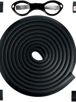 4M Baby Proofing Foam Table Corner Protectors for Baby, Baby Safety Guard Strip & Furniture Safety, Easy to Install and Protect Your Loved Ones with Adhesive 4 Corner protector Edge & scissor. (Black)