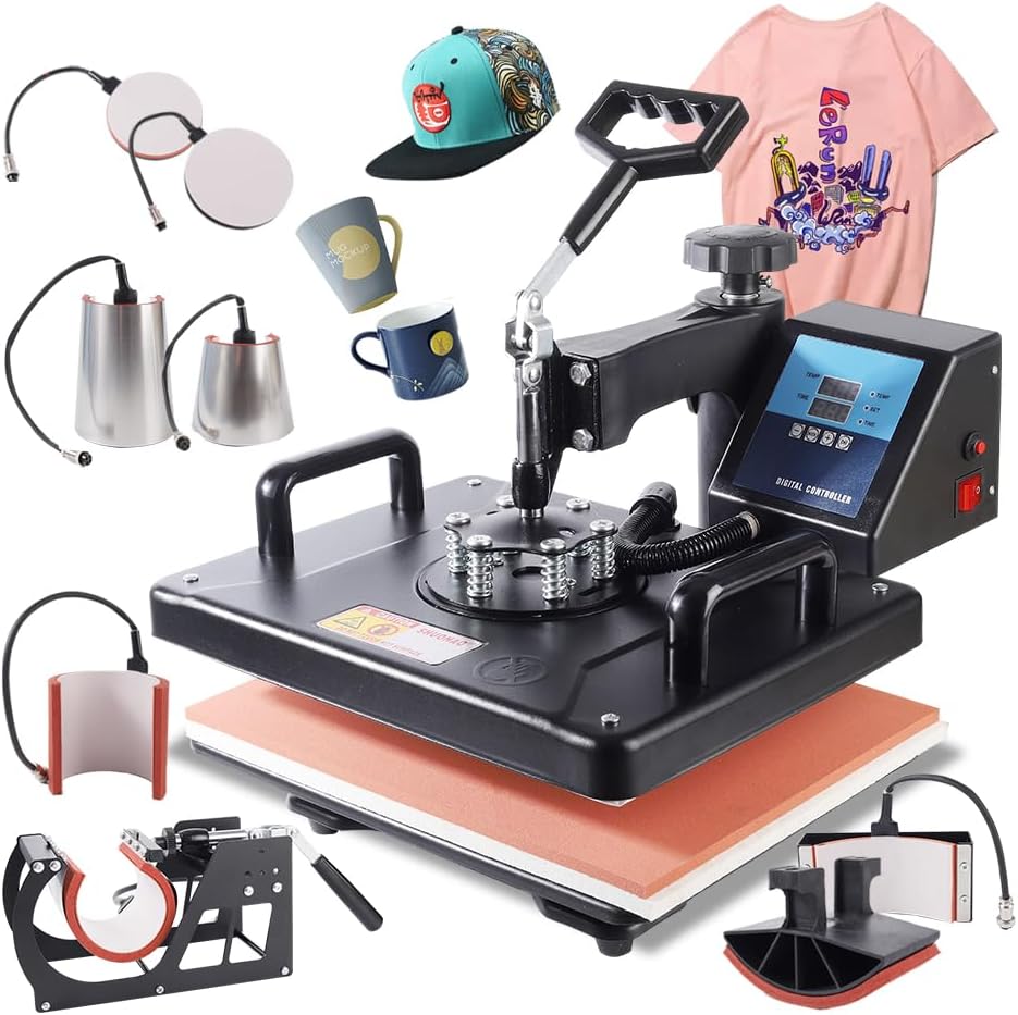 SHUOHAO 8 in 1 Heat Press Machine 12x15 inch for t Shirts,Swing Away Heat Press Digital Control,360-degree Rotation Heat Transfer Machine Sublimation Heat Transfer for T-Shirt Mug Hat Plate Hat etc